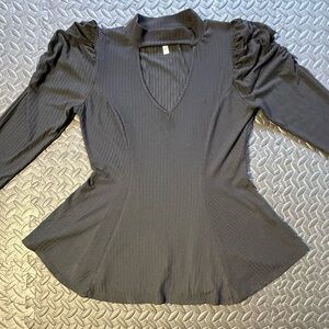 Y2K Black Ribbed Knit Grannycore  Fit & Flare Top Size XL